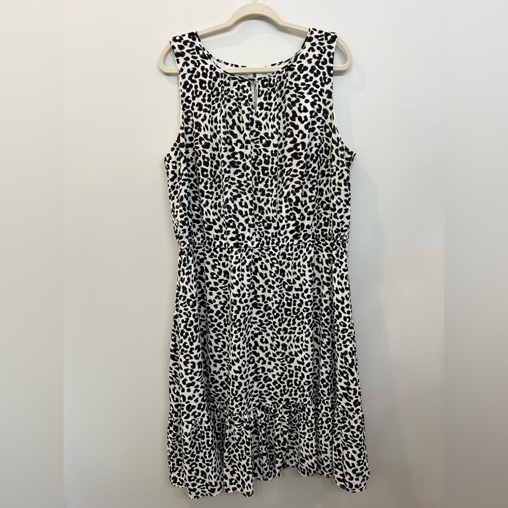 Talbots Woman’s Plus Leopard Print Midi Dress Sleeveless Ruffle Hem Size 14W